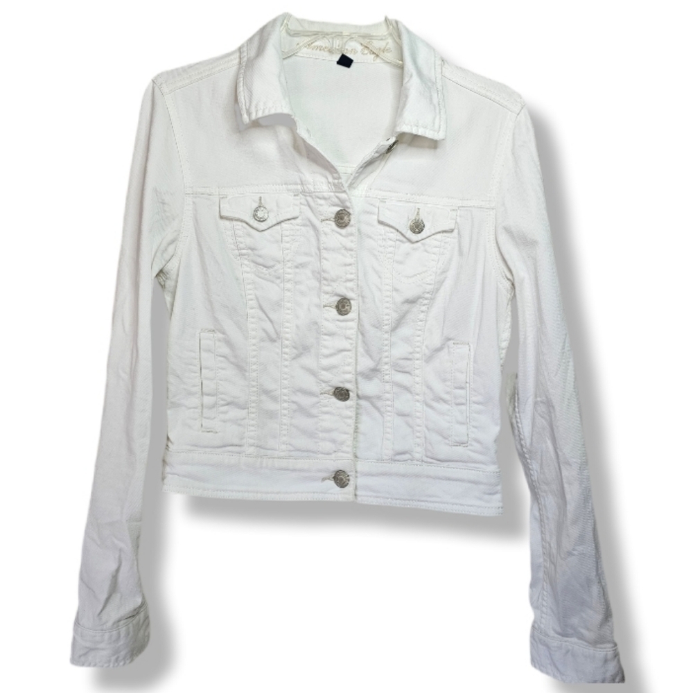 American Eagle White Jean Jacket Size Med  Button Front Spring Coastal Cowgirl
